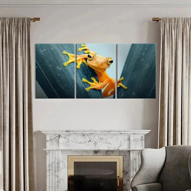 3pcs Yellow Tree Frog on Green Tree Wall Art Set Canvas Framed 40x60cm - High Quality Print 100% Australian Made Wall Canvas Ready to Hang