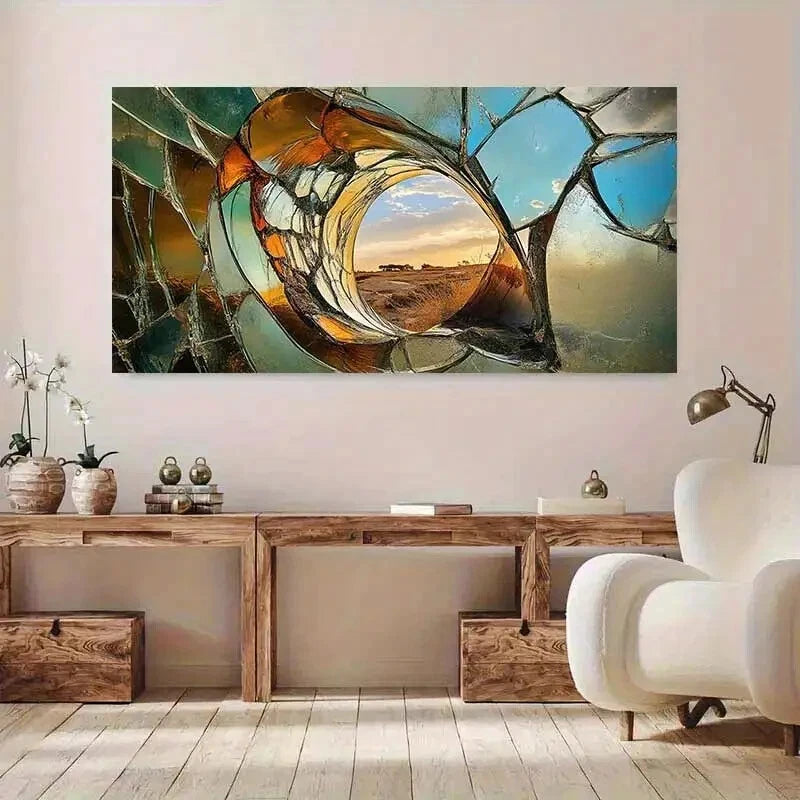 Shattered Glass Landscape wall canvas office home room framed 120x60cm - Bella Home Decor