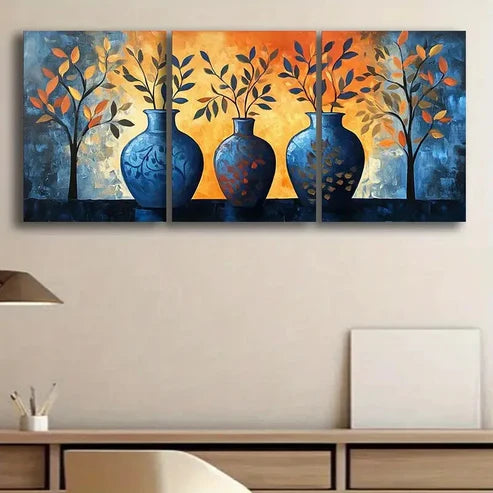 3pcs Abstract Vase and Foliage Triptych Perfect Wall Art Set Canvas Unframed - High Quality Print 100% Australian Made Wall Canvas