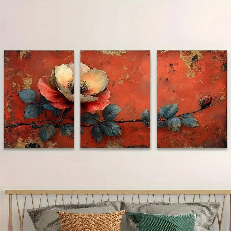 3pcs Journal Page Floral Illustration Perfect Wall Art Set Canvas Framed 40x60cm - High Quality Print 100% Australian Made Wall Canvas Ready to Hang