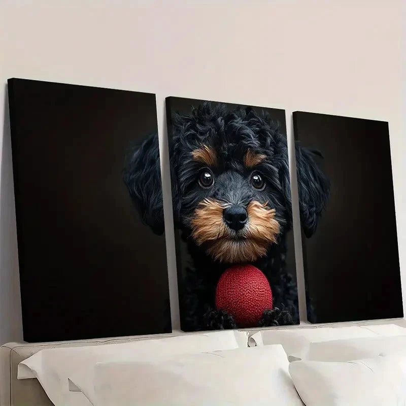 3pcs Black Golden Doodle Dog Humorous Pet Wall Art Set Canvas Framed 60x90cm - High Quality Print 100% Australian Made Wall Canvas Ready to Hang