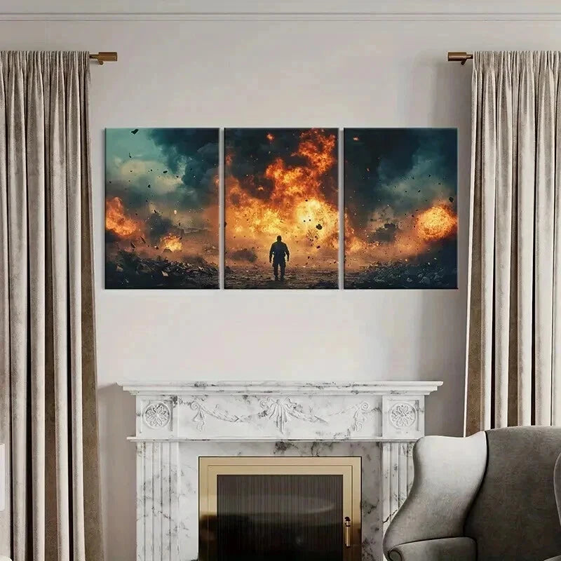 3pcs Explosive Scene Dramatic Sky Fiery Flames Wall Art Set Canvas Framed 40x60cm - High Quality Print 100% Australian Made Wall Canvas Ready to Hang