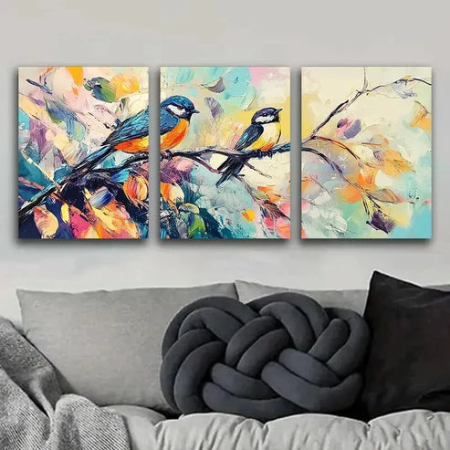 3pcs Birds Perched on Branches Nature Perfect Wall Perfect Wall Art Set Canvas Unframed - High Quality Print 100% Australian Made Wall Canvas