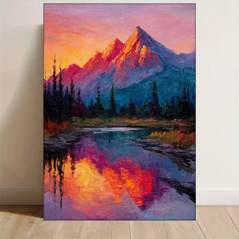 Mountain Glow Landscape with Sunset Metal Print Ready to Hang