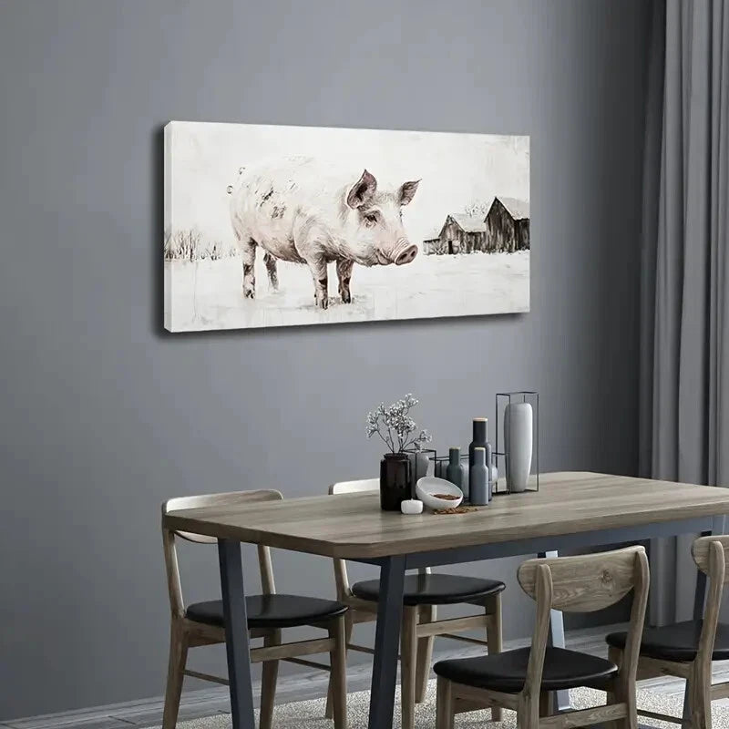 Farmhouse Pig Minimalist Wall Art Canvas Office Home Room Framed 120x60cm
