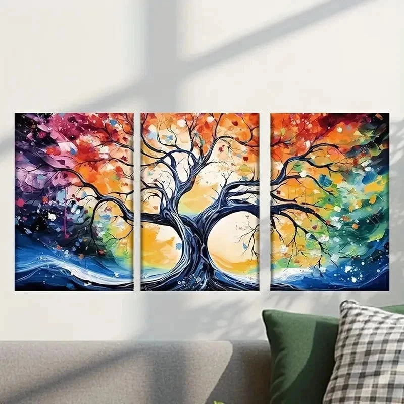 3pcs Abstract Colorful Tree Painting Wall Art Set Canvas Framed 40x60cm - High Quality Print 100% Australian Made Wall Canvas Ready to Hang