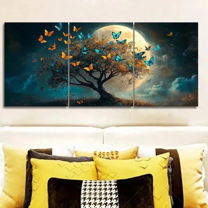3pcs Vibrant Blue & Golden Forest Wall Art Set Canvas Framed 40x60cm - High Quality Print 100% Australian Made Wall Canvas Ready to Hang