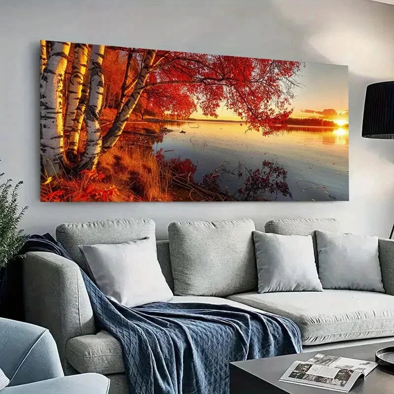 Calm Lake Scene Sunset wall canvas office home room framed 120x60cm