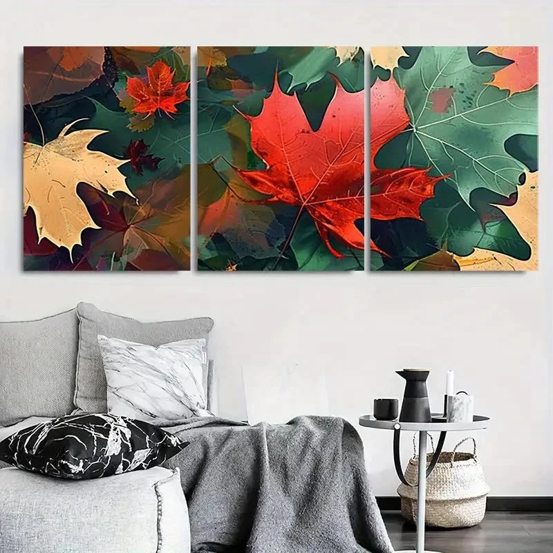 3pcs Abstract Autumn Leaves Botanical Wall Art Set Canvas Framed 40x60cm - High Quality Print 100% Australian Made Wall Canvas Ready to Hang