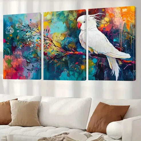 3pcs Decorative Colorful Tropical Cockatoo Wall Art Canvas Unframed - High Quality Print 100% Australian Made Wall Canvas