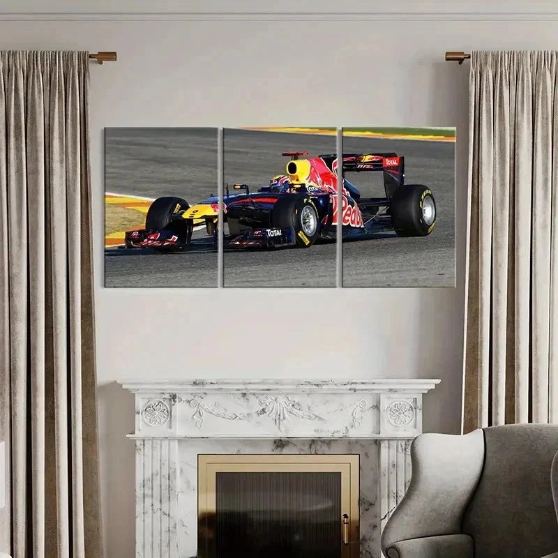 3pcs Formula 1 Racing Car on the Race Track Wall Art Set Canvas Framed 40x60cm - High Quality Print 100% Australian Made Wall Canvas Ready to Hang