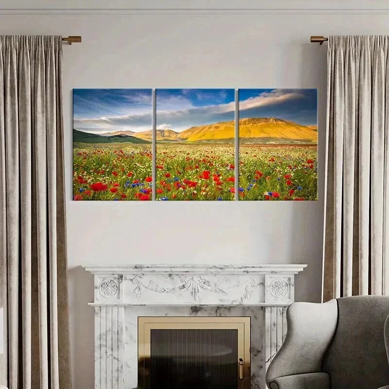 3pcs Mountain Flower Field Modern Decoration Wall Art Set Canvas Framed 40x60cm - High Quality Print 100% Australian Made Wall Canvas Ready to Hang