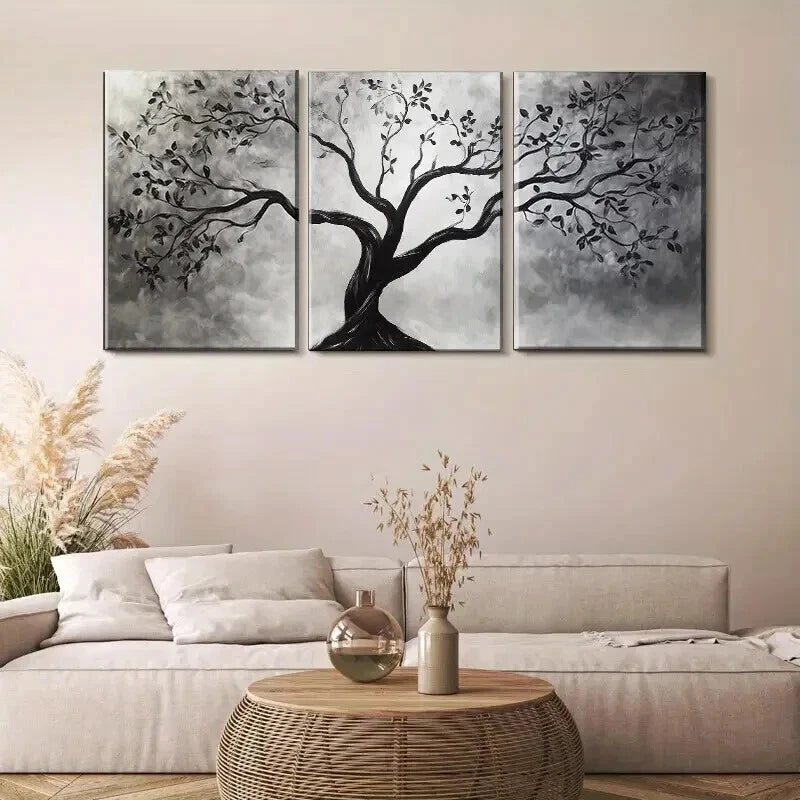 3pcs Black and White Elegant Abstract Tree Wall Art Set Canvas Framed 40x60cm - High Quality Print 100% Australian Made Wall Canvas Ready to Hang