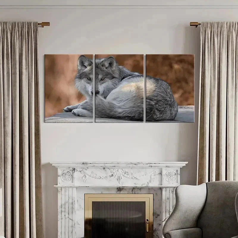 3pcs Wolf Sitting on the Ground Modern Wall Art Set Canvas Framed 40x60cm - High Quality Print 100% Australian Made Wall Canvas Ready to Hang