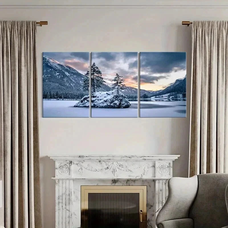 3pcs Snow Mountains Ice Lake & Trees Wall Art Set Canvas Framed 40x60cm - High Quality Print 100% Australian Made Wall Canvas Ready to Hang