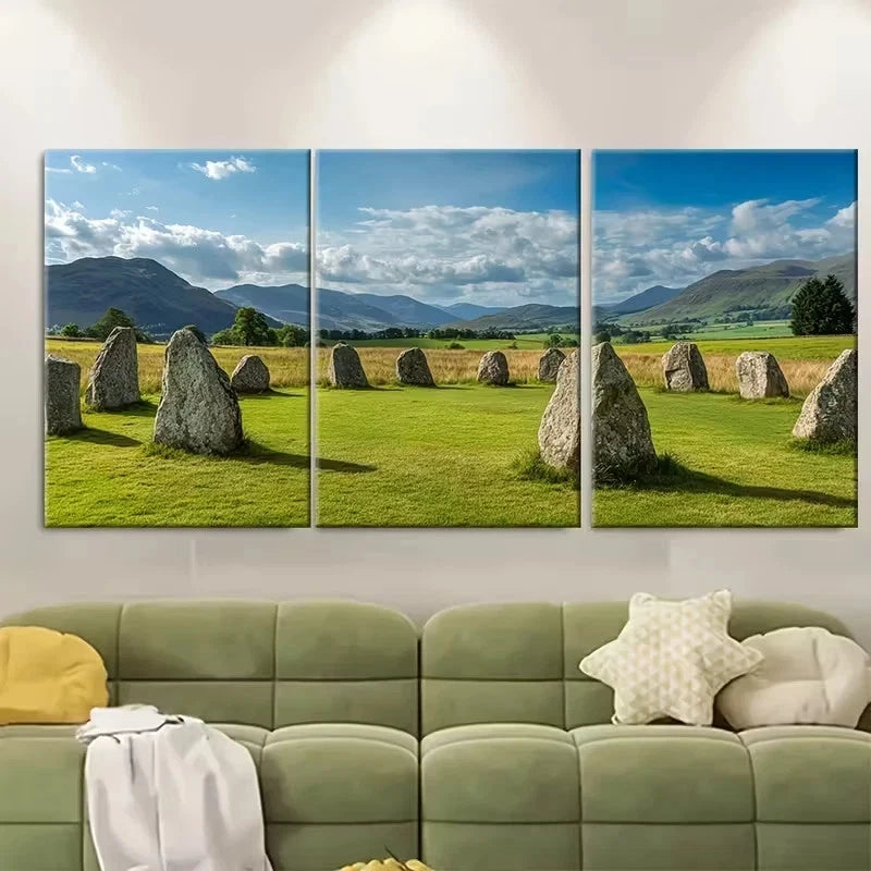 3pcs Lake District Castlerigg Stone Circle Wall Art Set Canvas Framed 40x60cm - High Quality Print 100% Australian Made Wall Canvas Ready to Hang