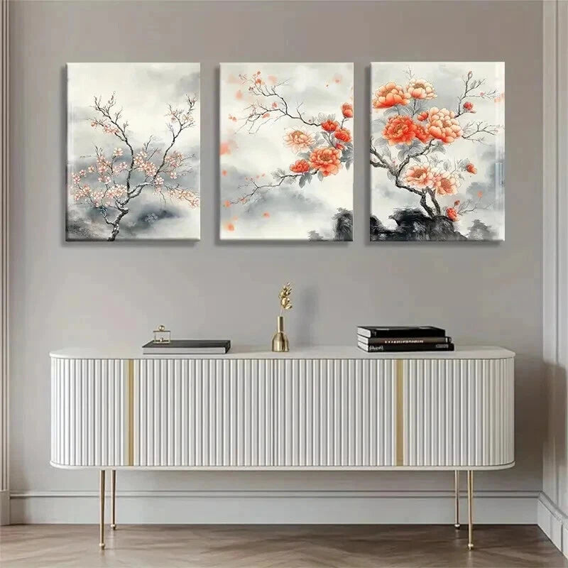 3pcs Lively Peach And Cherry Blossom Wall Art Set Canvas Framed 40x60cm - High Quality Print 100% Australian Made Wall Canvas Ready to Hang