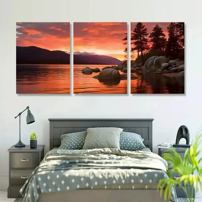 3pcs Elegant Sand Harbor Sunset Orton Wall Art Set Canvas Framed 50x70cm - High Quality Print 100% Australian Made Wall Canvas Ready to Hang - Bella Home Decor
