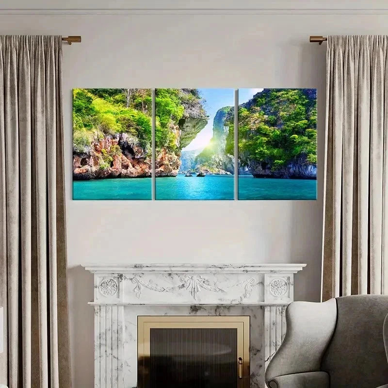 3pcs Lake and Mountain Valley Modern Wall Art Set Canvas Framed 40x60cm - High Quality Print 100% Australian Made Wall Canvas Ready to Hang