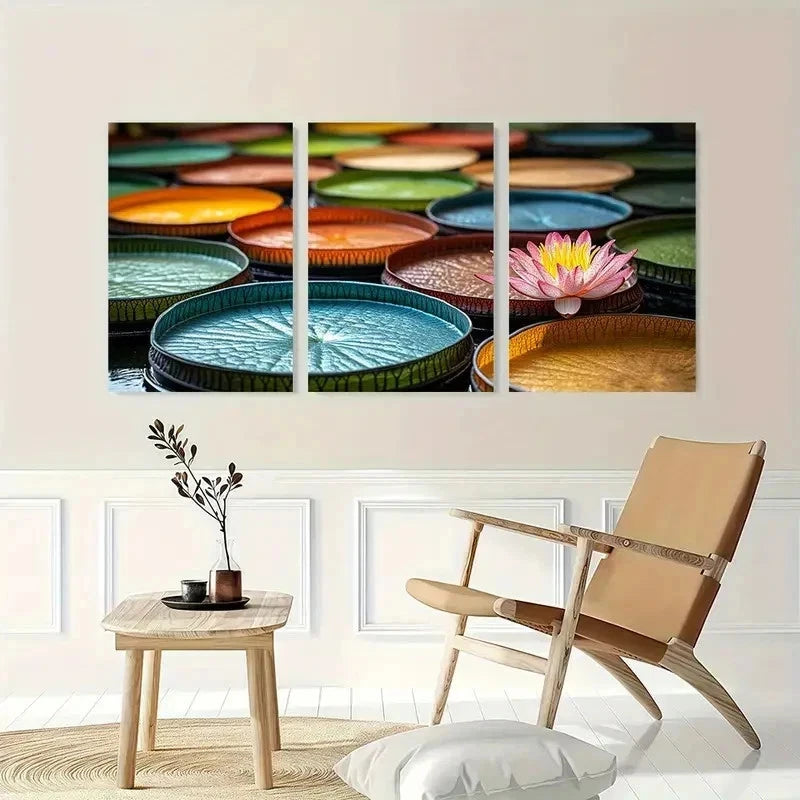 3pcs Nature Lily Pad Flower Décor Perfect Wall Art Set Canvas Framed 40x60cm - High Quality Print 100% Australian Made Wall Canvas Ready to Hang