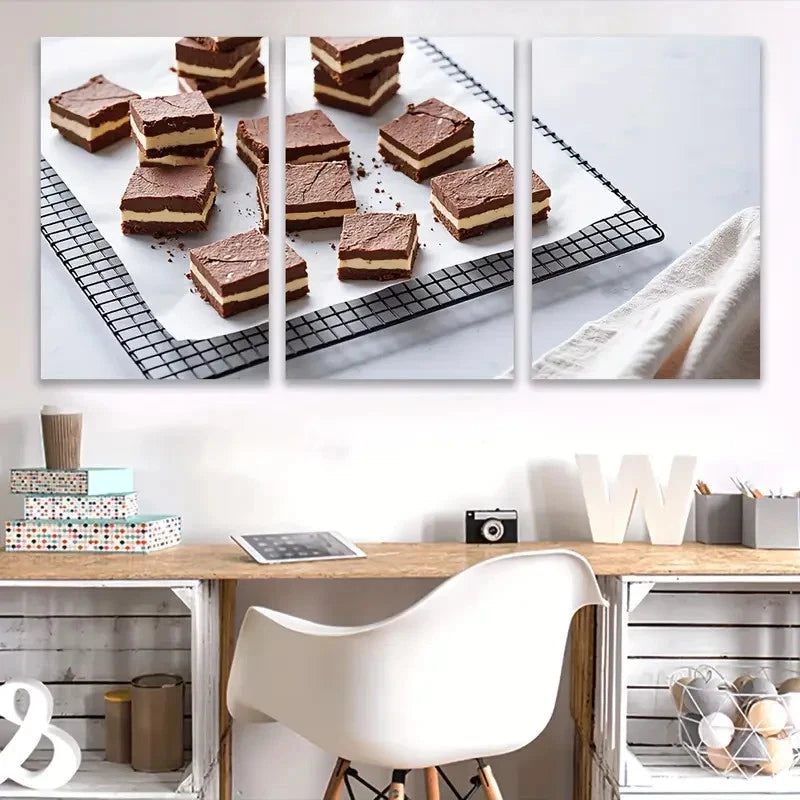 3pcs Brownies on Wire Rack Food Art Wall Art Set Canvas Framed 40x60cm - High Quality Print 100% Australian Made Wall Canvas Ready to Hang