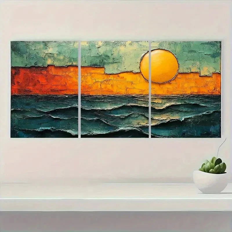 3pcs Abstract Sunset Canvas Vibrant Green Wall Art Set Canvas Framed 60x90cm - High Quality Print 100% Australian Made Wall Canvas Ready to Hang