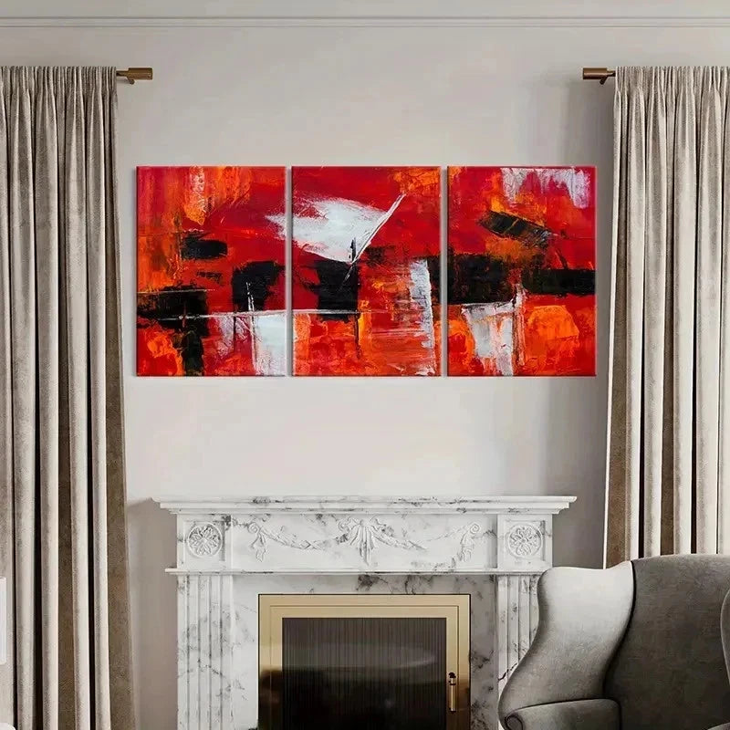 3pcs Red And Black Blocks Abstract Wall Art Set Canvas Framed 40x60cm - High Quality Print 100% Australian Made Wall Canvas Ready to Hang