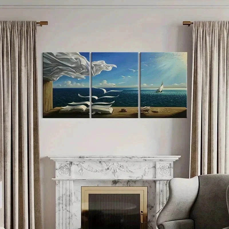 3pcs Surrealism Art Painting with Abstract Ocean Wall Art Set Canvas Framed 40x60cm - High Quality Print 100% Australian Made Wall Canvas Ready to Hang