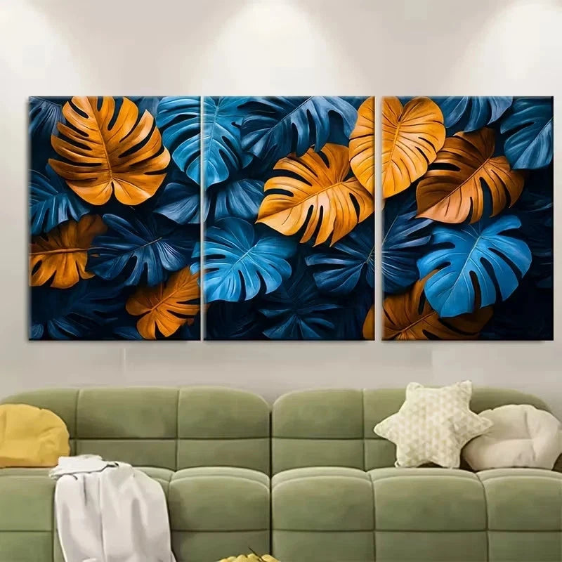 3pcs Large Tropical Leaves Wall Art Set Canvas Framed 50x70cm - High Quality Print 100% Australian Made Wall Canvas Ready to Hang