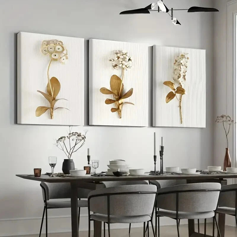 3pcs Stylish Simple White and Golden Perfect Wall Art Set Canvas Framed 40x60cm - High Quality Print 100% Australian Made Wall Canvas Ready to Hang