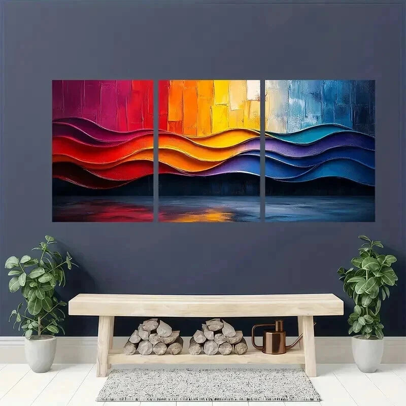 3pcs Colorful Abstract Painting Geometric Shapes Wall Art Set Canvas Framed 40x60cm - High Quality Print 100% Australian Made Wall Canvas Ready to Hang
