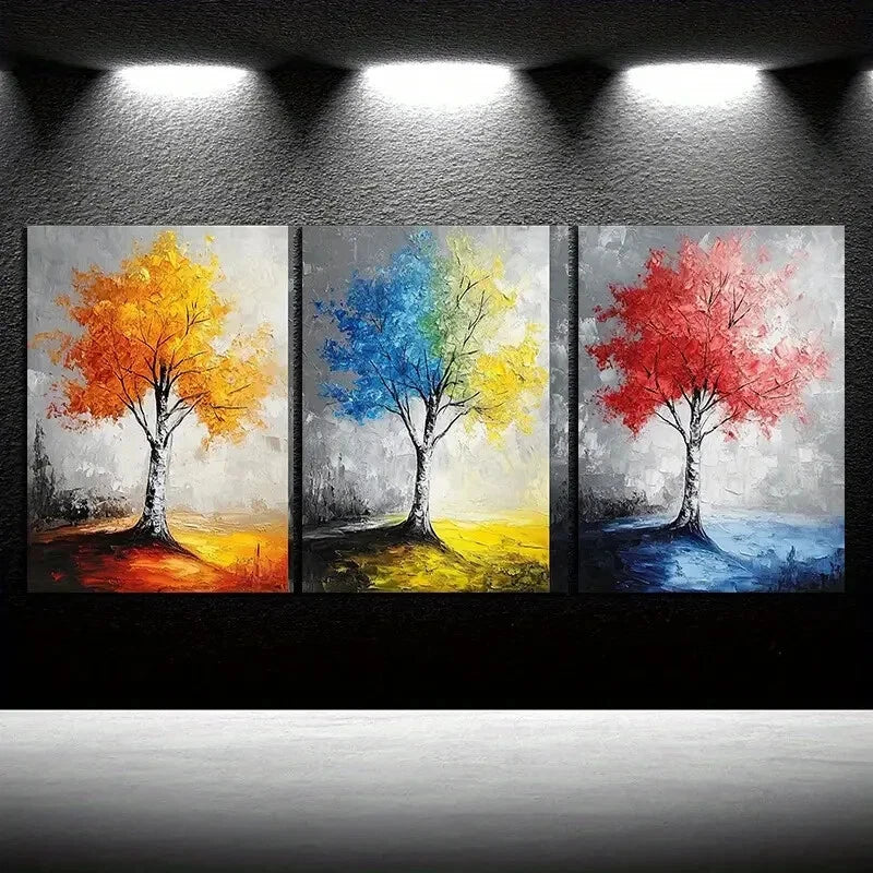 3pcs Colorful Trees Series Vibrant Metal Print Ready to Hang Art