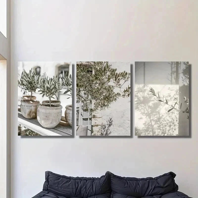 3pcs Olive Tree Close Up Branch Decoration Wall Art Set Canvas Framed 40x60cm - High Quality Print 100% Australian Made Wall Canvas Ready to Hang