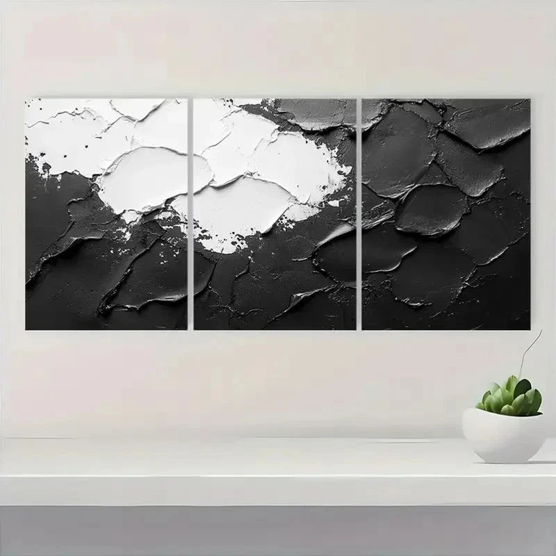 3pcs Black , White Abstract Texture Painting A Wall Art Set Canvas Framed 40x60cm - High Quality Print 100% Australian Made Wall Canvas Ready to Hang