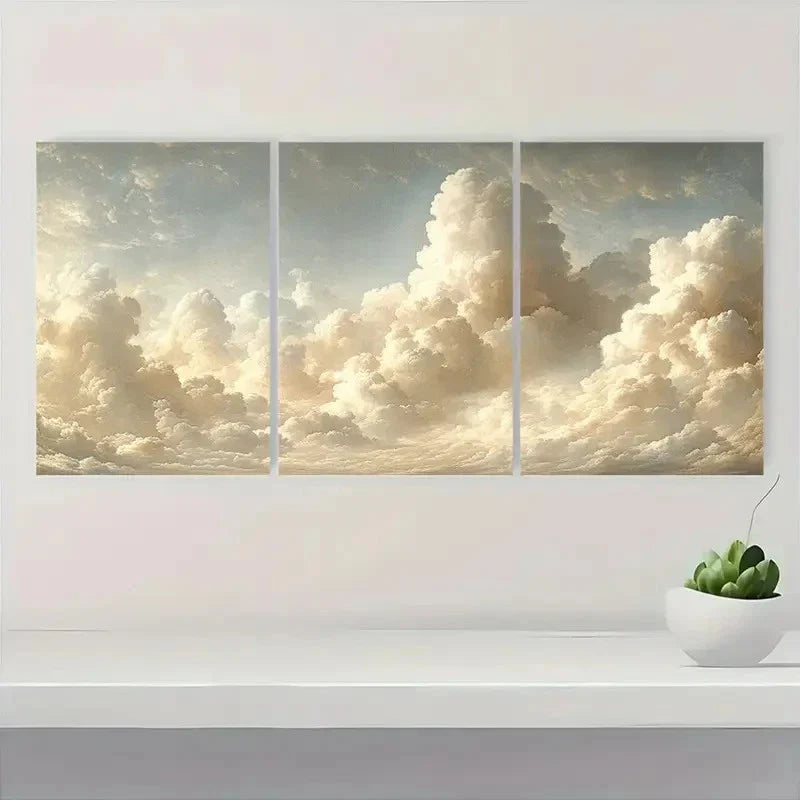 3pcs Abstract Beige & White Clouds Wall Art Canvas Unframed - High Quality Print 100% Australian Made Wall Canvas