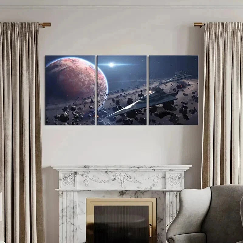 3pcs Sci-Fi Movie Spaceships Space & Meteorite Wall Art Set Canvas Framed 40x60cm - High Quality Print 100% Australian Made Wall Canvas Ready to Hang