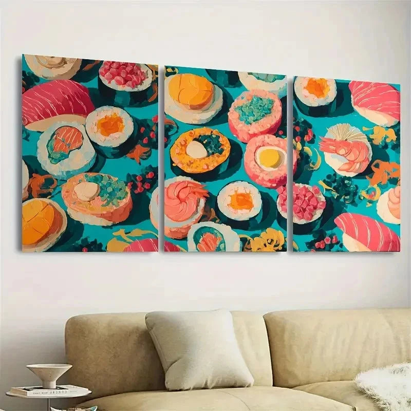 3pcs Sushi Kitchen Tall Art Decor Wall Art Set Canvas Framed 50x70cm - High Quality Print 100% Australian Made Wall Canvas Ready to Hang