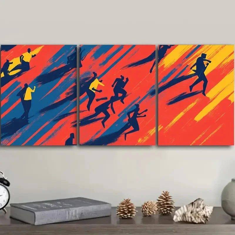 3pcs Abstract Runners Dynamic Motion Wall Art Set Canvas Framed 60x90cm - High Quality Print 100% Australian Made Wall Canvas Ready to Hang
