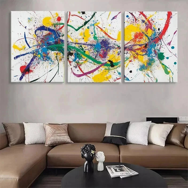 3pcs Abstract Colorful Splatter Graffiti Perfect Wall Art Set Canvas Framed 40x60cm - High Quality Print 100% Australian Made Wall Canvas Ready to Hang