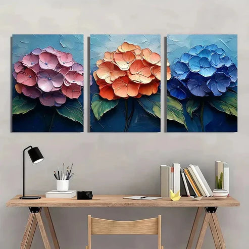 3pcs Orange & Purple Flowers Vibrant Wall Art Set Canvas Unframed - High Quality Print 100% Australian Made Wall Canvas