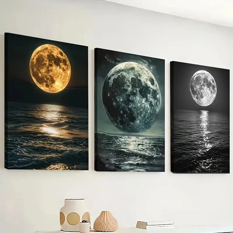 3pcs Night View Planet Ocean Mural Perfect Wall Art Set Canvas Framed 40x60cm - High Quality Print 100% Australian Made Wall Canvas Ready to Hang