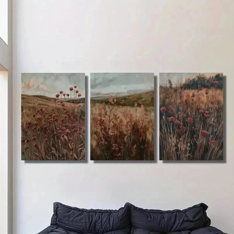 3pcs Somber Rural Landscape in Autumn Wall Art Set Canvas Framed 40x60cm - High Quality Print 100% Australian Made Wall Canvas Ready to Hang