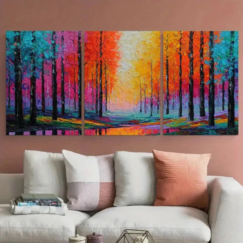 3pcs Autumn Sunset Forest Nature Perfect Wall Art Set Canvas Framed 40x60cm - High Quality Print 100% Australian Made Wall Canvas Ready to Hang