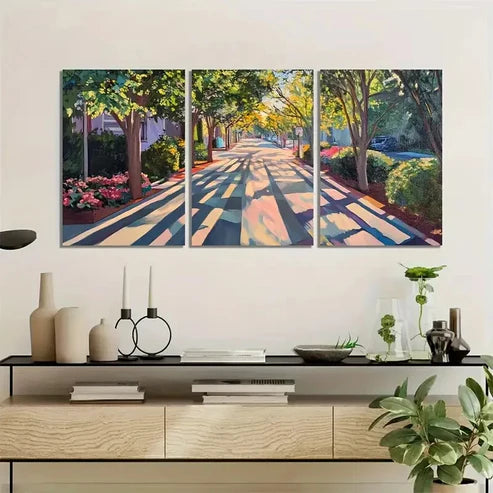 3pcs Dancing Shadows on Sunlit Paths Wall Art Set Canvas Unframed - High Quality Print 100% Australian Made Wall Canvas