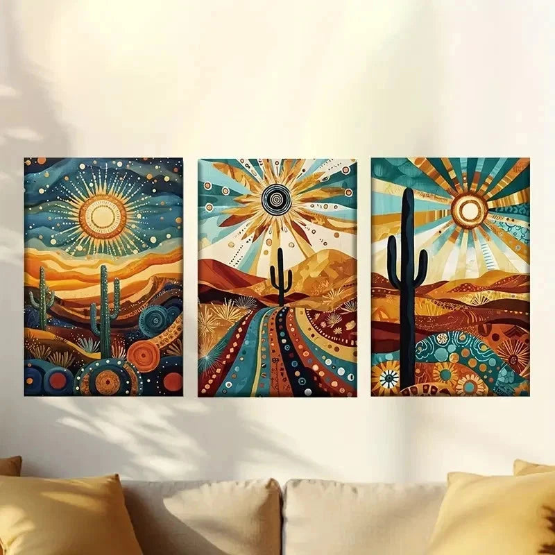 3pcs Arizona Desert Landscape, Bohemian Wall Art Set Canvas Framed 60x90cm - High Quality Print 100% Australian Made Wall Canvas Ready to Hang