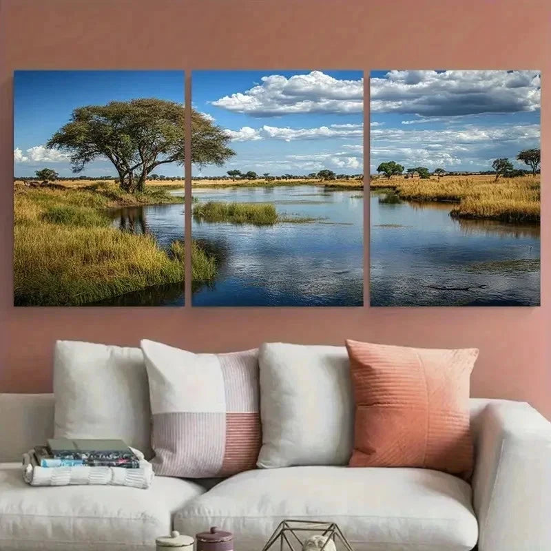 3pcs Serene Landscape Greenery Blue Perfect Wall Art Set Canvas Framed 40x60cm - High Quality Print 100% Australian Made Wall Canvas Ready to Hang
