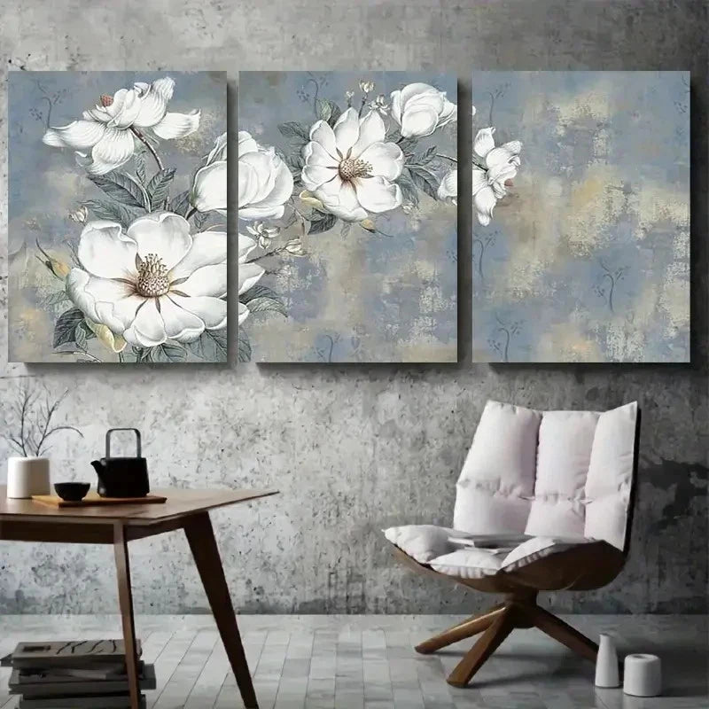 3pcs White Magnolia Floral Botanical Wall Art Set Canvas Framed 40x60cm - High Quality Print 100% Australian Made Wall Canvas Ready to Hang