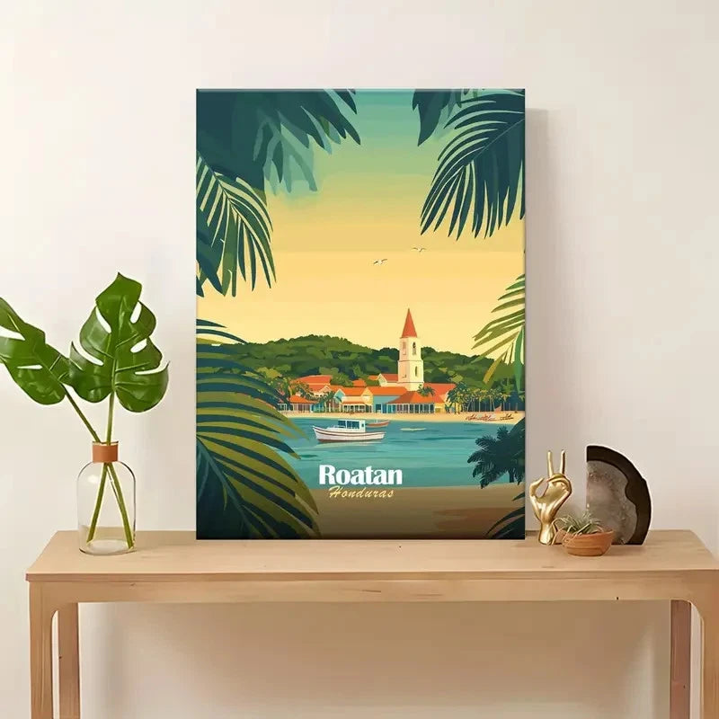 Tropical Beach Roatan Honduras Landscape Travel Poster Print Wall Art