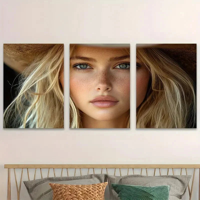 3pcs Western Cowgirl Rustic Country Style Wall Art Set Canvas Framed 50x70cm - High Quality Print 100% Australian Made Wall Canvas Ready to Hang