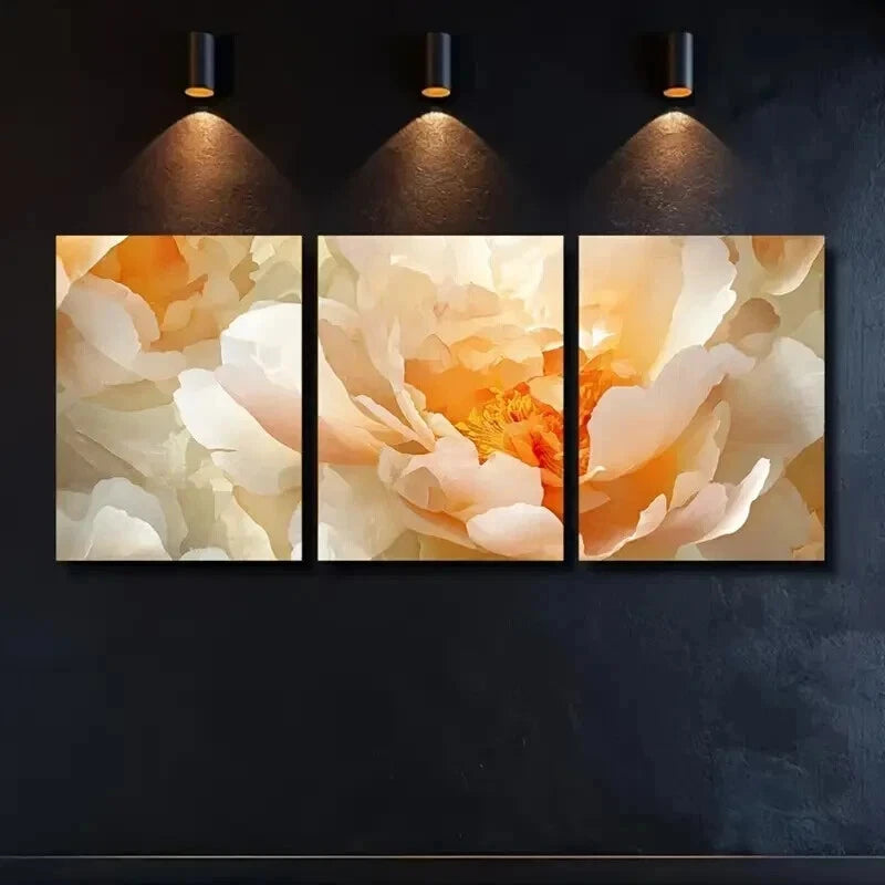 3pcs Cream & Caramel Summer Peony Wall Art Set Canvas Framed 40x60cm - High Quality Print 100% Australian Made Wall Canvas Ready to Hang